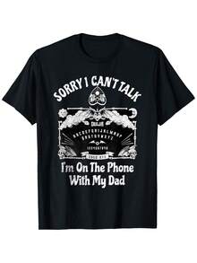 Sorry I Can't Talk I'm On The Phone With My Dad Ouija Board T-Shirt Round Neck Cotton Black T-Shirt For Women Men Short Sleeve T-Shirt Shirts Men Women T-ShirtsMinimalist Style  Sweatshirt Streetwear Women, Graphic T Shirts, Vintage T Shirts, For Everyday Wear, Spring & Summer Clothes, Vacation Outfits Women - 黑色 - 查看 1