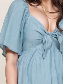 Pregnant Women's Solid Color Elegant Casual Cute Knotted Ruffle Hem Formal Evening Party Vacation Dress, Spring/Summer - Light Wash - View 5