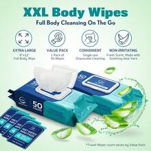 Body Wipes For Adults Bathing No Rinse - Adult Wipes For Elderly 8" X 12" 200 Count Shower No Rinse Incontinence Disposable Washcloths Aloe Vera Vitamin E + 4 Individual Packs - Gói 4 khăn lau 200 tờ - Xem 3