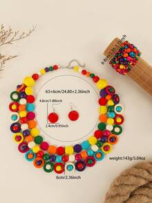 新款铝线人造石优雅复古欧美风项链+耳环+手链套装，女士款 - 彩色 - 查看 7