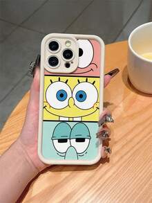 1pc Cartoon Spongebob Squarepants Octopus Patchwork Pattern Shockproof Phone Case Cover Compatible With Samsung/Apple 17/16/15/14/13/12/11 Pro Max/12 Pro/14 Plus - Multicolor - View 3