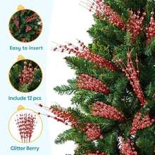 Joiedomi - 12 Adornos de Tallo de Bayas Artificiales con Purpurina, 17 Pulgadas, Varillas Decorativas Blancas, ramitas con Purpurina para decoración de árbol de Navidad, Corona, Manualidades,(rojas) - Multicolor - Ver 3