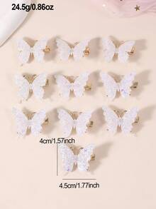 10pcs/Set Girls Metal Glitter Butterfly Hair Clips, Elegant Princess Style Hair Accessories, Suitable For Teens Daily Wear - Butterfly - View 7