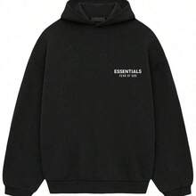 Essentials Fleece Hoodie II Black Loose Drop Shoulder Hooded Women Sweatshirt, Vintage Flocking Craftsmanship Combined With Modern Men Breathable Technology, Warm Cotton Flocking, Loose Urban Functional Wear, High-End Cotton For Urban Street Style, Loose Silhouette Gender-Neutral Design, Mixed-Color Cotton For Low-Profile, Preferred Choice For Cafes And Hiking.Fall Halloween Sweater - 黑色 - 查看 3