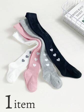 1 Item Kids Solid Color Tights With Heart Pattern, Sweet And Cute Style, Skin-Friendly Soft Fabric, Suitable For School, Casual And Daily Outfit Matching, All-Season Versatile Leggings, Matching School Uniform