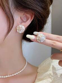 topshiny 1 cặp bông tai đinh tán hoa trà trắng bằng bạc kim phong cách cổ điển trang sức thời trang cho phụ nữ ngày lễ tình nhân, mẹ, mẹ, ngày của mẹ, quà tặng - Màu be - Xem 4