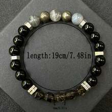1PC Armor Protection Bracelet/High Quality Labrador, Pyrite, Obsidian, Inlaid Smoked Quartz Handmade Natural Stone Bead Crystal F Bracelet Courage And Confidence Anxiety Bracelet Natural True Crystal Gemstone Jewelry, Father's Day Mother's Day Gift - màu đen - Xem 3