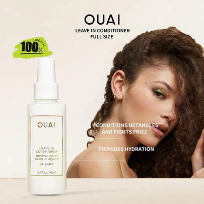 OUAI 免洗护发素 - 正装 140 毫升，轻盈精华质地，清爽不油腻，蕴含植物萃取精华，深层滋养，持久保湿，修护受损发丝，抚平毛躁，日常护发，快速护理，140 毫升/4.7 液量盎司