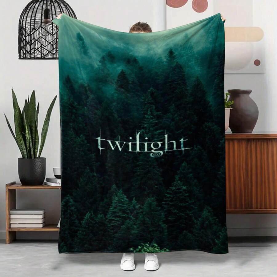 Twilight Saga Inspired Plush Throw Blanket - Soft Lightweight All-Season Cozy Flannel Bedspread With Twilight Logo & Forest Design, Twilights Logo-280gsm - Multicolor - View 1