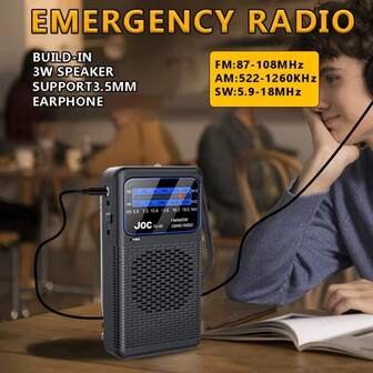 Radio de bolsillo de 3 bandas SENBOWE, radio portátil AM FM SW con onda corta, operada con batería, con clip posterior, radios transistorizados con linterna LED de emergencia, conector de auriculares de 3.5 mm, altavoz grande para interiores y exteriores