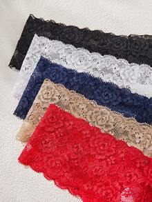 10PCS Calcinhas femininas de cor sólida, sexy, básicas, cintura baixa, fio dental, patchwork, transparente, renda floral, tanga, lingerie (vermelho, azul, damasco, preto, branco, 5 cores)