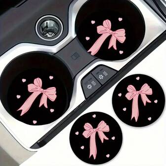 2 piezas de Posavasos absorbentes de agua con diseño de lazo rosa, adecuados para interiores de automóviles de mujeres, escritorios de oficina en el hogar y automóvil como almohadillas para tazas de agua