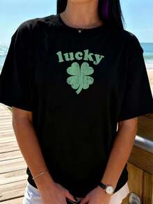 LUCKY Shamrock 4-Blatt-Klee Retro Vintage St. Patrick's Day T-Shirt Damen T-Shirt Grafik-T-Shirts Crop Tops Outfits Tops T-Shirt