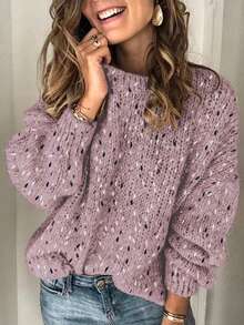 Áo len nữ dáng suông dài cổ tròn phối màu, màu hồng nhạt, thích hợp cho mùa thu/đông, ngày lễ tình nhân. - Nhiều màu - Xem 4