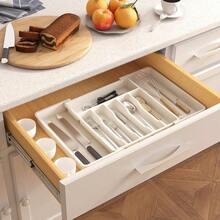 WSXC Silverware Drawer OrganizerExpandable Utensil Tray Large Kitchen Drawer Organizer Adjustable Plastic Flatware Organizer For Flatware Cutlery Spoon Knives Drawer Storage Organization White - trắng - Xem 7
