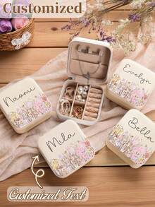个性化姓名首饰盒，可定制经典长方形布衬旅行收纳盒，带拉链和隔层，多功能伴娘礼品盒 - 无需用电，首饰收纳 | 心形细节设计 | 布衬里，首饰盒，旅行收纳盒 - 彩色 - 查看 4