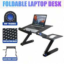 360° Rotation Folding Laptop Desk Portable Table Bed Adjustable Computer Stand Foldable Heat Dissipation Tray 42X26cm - Black - View 4