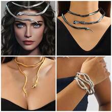 女士多层可弯曲几何长项链，可调节蛇形链项链/手链，时尚饰品，适合送给家人、朋友、新娘 - 彩色 - 查看 9