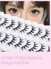 CMAYOME 10pcs/Set 4-14mm Natural Transparent Cross-Shaped Cartoon Style False Eyelashes, Korean/Japanese Style Fake Eyelash Set - Spiky Manga Lashes - View 3