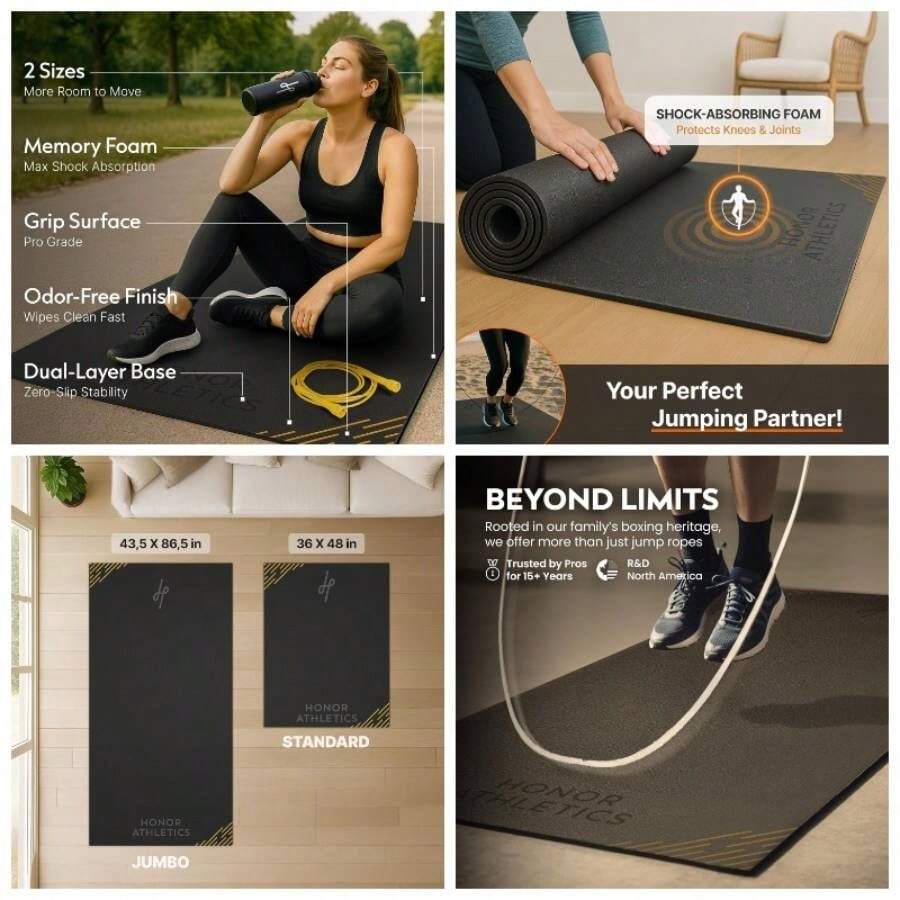 Tapete Premium para Saltar la Cuerda u2013 6 mm de Grosor con Goma de Alta Densidad Superficie Antideslizante para Uso Interior y Exterior Tapete Duradero y sin Olor - Estándar – 91 cm x 122 cm - Ver 1