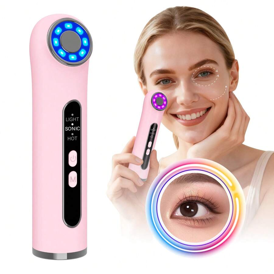 1 Photon Skin Rejuvenation Facial Cleansing Beauty Device, 3 Color Light Introduction Device, Facial Massager Ultrasonic Introduction Device, Facial Cleansing Device 500mAh - Pink - View 1