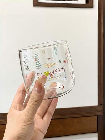 Ditsy Floral Glass Cup, Vintage Flower Juice Beverage Glass Cup, Cold Drink Tea Cup