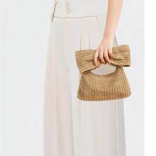 Women's Handbags 2025 Fall/Winter New Arrival Bow-Tie Straw Tote Bag Small Clutch Handbag Women's Handbag - 黑色 - 查看 4