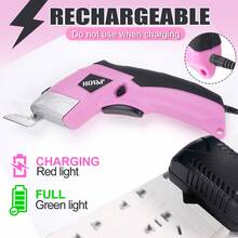 Precision Electric Fabric Scissors - USB Rechargeable, Multipurpose Handheld Cutter Suitable For Clothing, Cardboard, Carpet And Faux Leather Tools - Pink - View 3