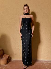 DEIVE TEGER Elegant, Luxurious, Rhinestone Embellished Sexy Bandage Elastic Mermaid Dress, Suitable For Weddings, Singles Parties, Vacations, Galas, Formal Events (Heavy Embellishment)