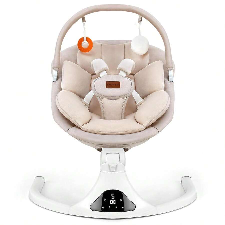 Baby Swing With Remote Control, 5 Speed Adjustable, Machine Washable Seat Pad, 5 Point Safety Harness, Bluetooth Music, Electric Swing For Babies, Indoor Outdoor Use (Beige) - View 1