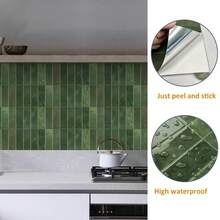 1/30 tấm ốp tường 3D bóc ra và dán 11,43''*9'' – Tấm ốp tường PVC tự dính, màu xanh lá cây Sefrou phong cách Ma-rốc, chống thấm nước và chịu nhiệt trang trí tường phòng tắm nhà bếp, miếng dán gạch cải tạo nhà tự làm dễ dàng - màu xanh lá - Xem 2