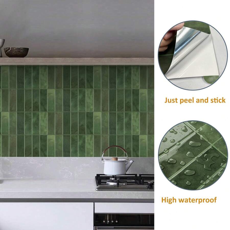 1/30 tấm ốp tường 3D bóc ra và dán 11,43''*9'' – Tấm ốp tường PVC tự dính, màu xanh lá cây Sefrou phong cách Ma-rốc, chống thấm nước và chịu nhiệt trang trí tường phòng tắm nhà bếp, miếng dán gạch cải tạo nhà tự làm dễ dàng
