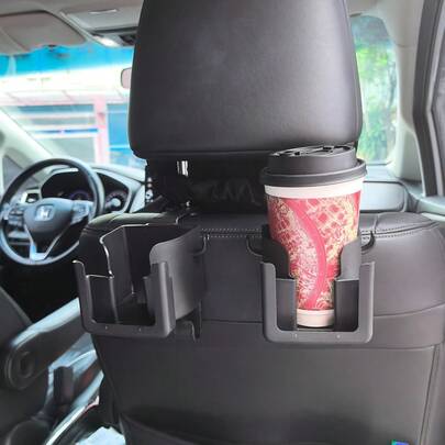 Car Seat Back Organizer With Cup Holder & Phone Mount - Multi-Function Storage For Water Bottles/Bags/Glasses, Universal Fit For Most Vehicles, Road Trip Essential