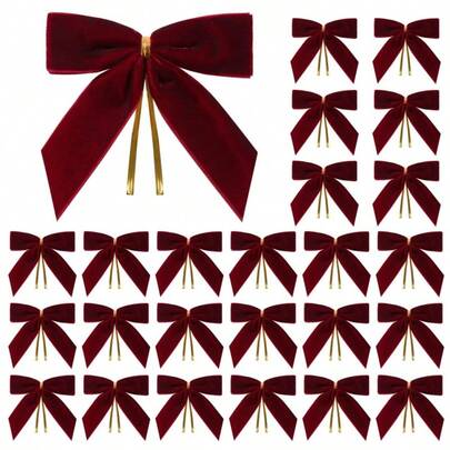 6/12 Pieces Of Vintage Velvet Christmas Bows, Used For Christmas Tree Decoration, Rural Crafts And Gifts, Classic Polyester Ribbon Bows, Suitable For Christmas, Valentine's Day, Weddings, Birthdays, Vacation Homes And Wedding Decorations, Furniture Decoration, Christmas Tree Decoration