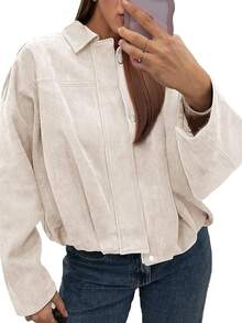 Womens Faux Suede Bomber Jackets Oversized Cropped Zip Up Lapel Coats Fall 2025 Casual Outerwears - Be - Xem 2