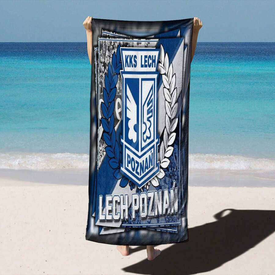Wroclaw Lech Poznan Blue And White Shield Design Beach Towel, Absorbent Quick-Dry Swimming Towel, Thick Soft Cute Pool Bath Travel Picnic Camping Towel Seaside, Swimming Pool, Bathroom Accessories, Yoga Fitness, Multi-Purpose - White - View 1