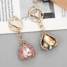 潮流跨境甲虫钥匙扣，7点瓢虫金属水钻钥匙圈，背包挂件