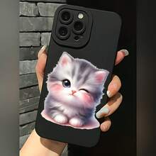 2026 nueva funda de teléfono esmerilada, funda de teléfono con estampado de gatito lindo para iPhone 17 14 13 12 11 Pro Max  Galaxy S23 S22 S21 S20 Plus protector de teléfono funda de pareja regalo para novio novia día de San Valentín regalo de cumpleaños - Negro - Ver 2
