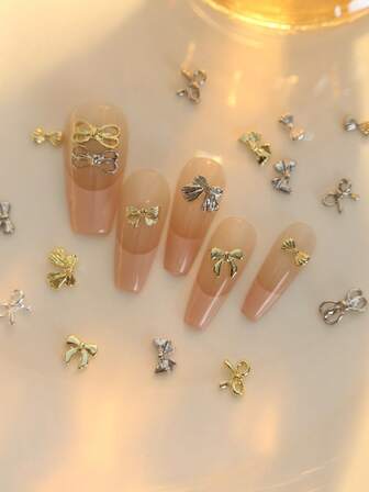 20 st små nageldekorationer i legering med rosett, olika rosettdesigner i metall, nageldekorationer i blandad metall, lämplig för nagel-DIY, söta nagelsmycken i japansk stil, julnaglar, högtidsnaglar