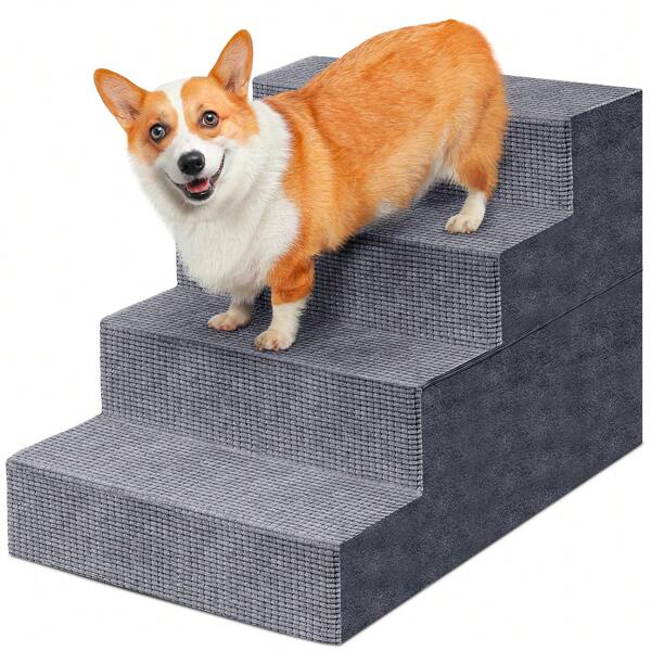 Heeyoo 4-Tier/5-Tier Pet Stairs For Small Dogs & Cats, Non-Slip Bottom Design For High Beds & Couches, High-Density Foam Steps With Removable Washable Cover
