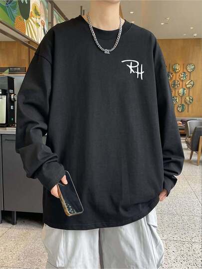 メンズ カジュアル 手書き風 シンプル デザイン 男女兼用​ 長袖 Tシャツ​​ 綿100％ 秋物 春 衣替え おすすめ ストリート トップス 着心地が良い ギフト対応 通勤 レジャー 日常使い