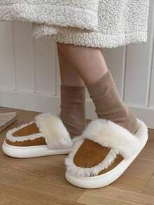 2025 Chaussons d'intérieur confortables pour femmes grandes tailles, avec doublure épaisse et moelleuse, parfaits pour Noël - Tabac - Voir 2