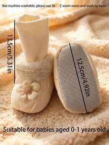 1双米色可爱时尚幼儿防滑圆点橡胶底袜子，花朵、笑脸图案，婴儿配饰，男女宝宝秋冬袜，柔软透气，适合宝宝穿着，秋冬季节穿着舒适。 - 彩色 - 查看 2