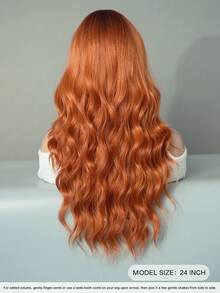 7JHH WIGS High Quality 24-Inch Long Body Wave Pumpkin Orange Wigs For Women Fashion Synthetic Wavy Curly Wig With Bangs, Heat-Resistant Fiber Full Machine Fake Hair, Beginners Glueless Costume Wigs For Daily Party Wear, Music Festivals Cosplay Use - 橘色 - 查看 3