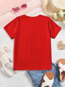 "Genuine Authorization" Girls Retro Simple Heltty Double-Sided Printed Flowers Sanrio One-Piece Casual Short-Sleeved Elegant Summer And Autumn Tops, Fashion Cute T-Shirts Retro Loose Sports Girls Joker Holiday Clothes. - 紅色 - 查看 4