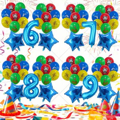 19 delar italiensk mögelbiologisk Ai Shanhaijing latex blå stjärna och nummerset, inklusive Tung Tung Tung Sahar, Tralalelo Tralala, Cappuccino Assasino, Shimpanzinni Bananini, 18-tums blå stjärna, 32-tums blå nummer, lämplig för badrumsdekoration, födelsedagsfestdekoration, seriefigursdekoration, inomhusdekoration, fotorekvisita, överraskningspresent till son/dotter