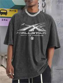 Men's Graphic Cotton T-Shirt - Casual Loose Fit Summer Tee With Star & Flames Design, Brown 100% Cotton Round Neck Shirt For Adults, Breathable Tshirt | Edgy Casualwear | 100% Cotton Tee - 黑色 - 查看 2