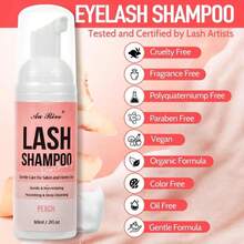 AuReve Lash Shampoo For Lash Extensions 60 Ml/2fl.Oz Eyelash Extension Cleanser With Lash Fan Lash Cleaning Kit, Gentle Foaming Eyelash Shampoo With Brush And Wash Bottle For Salon Home Care Peach - MàuH - Xem 2