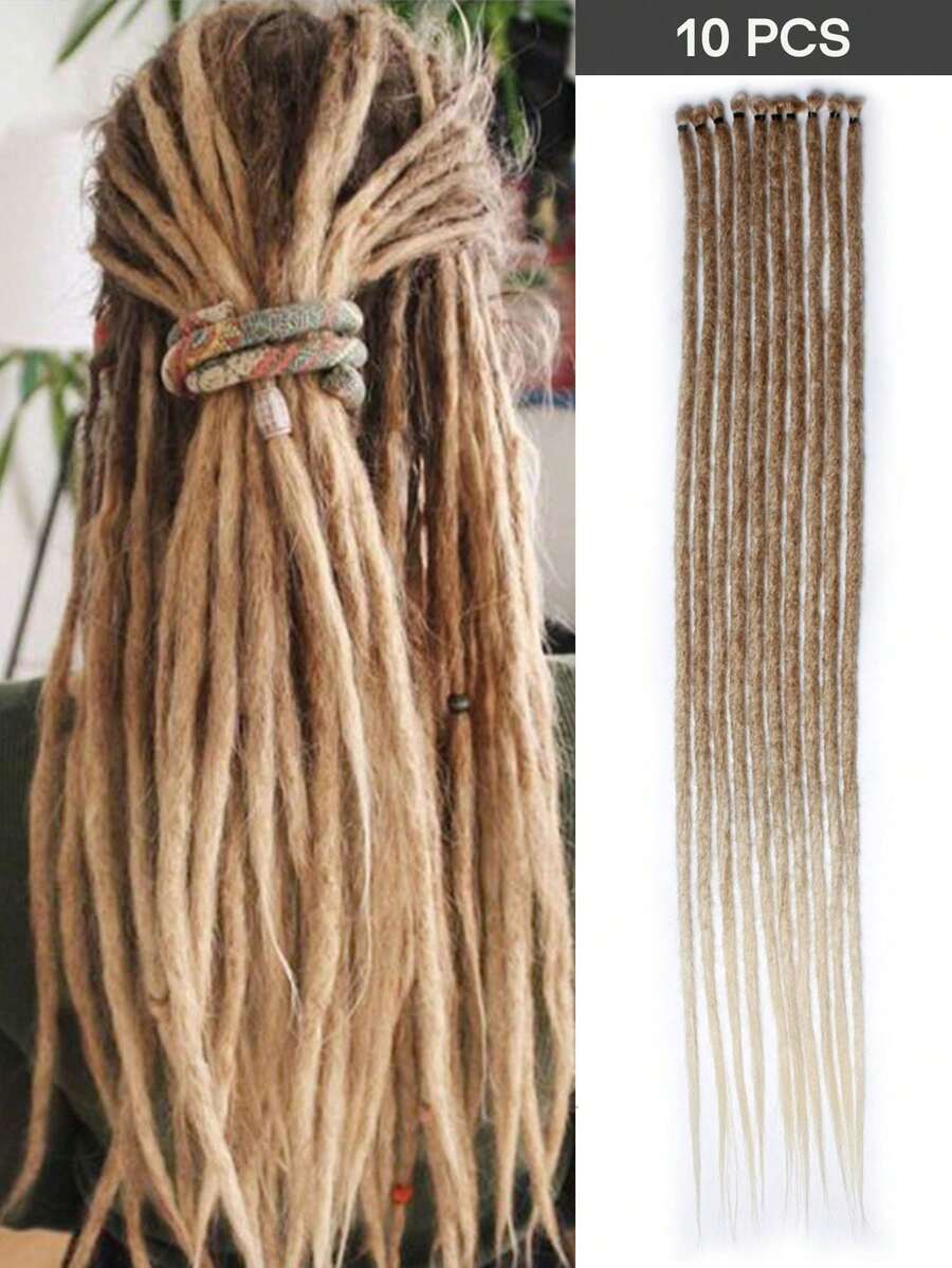 24 Inch Synthetic Dreadlock Extensions - 10 Strands Single Ended (SE) Crochet Dreads, 0.6cm Thin, Hippie Style For White Women - Light Brown - View 1