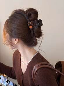 topshiny 1pc Leopard Print Cute Bear Large Hair Clip, Elegant Hair Claw For Women Hair Accessories Fashion Hair Clutch